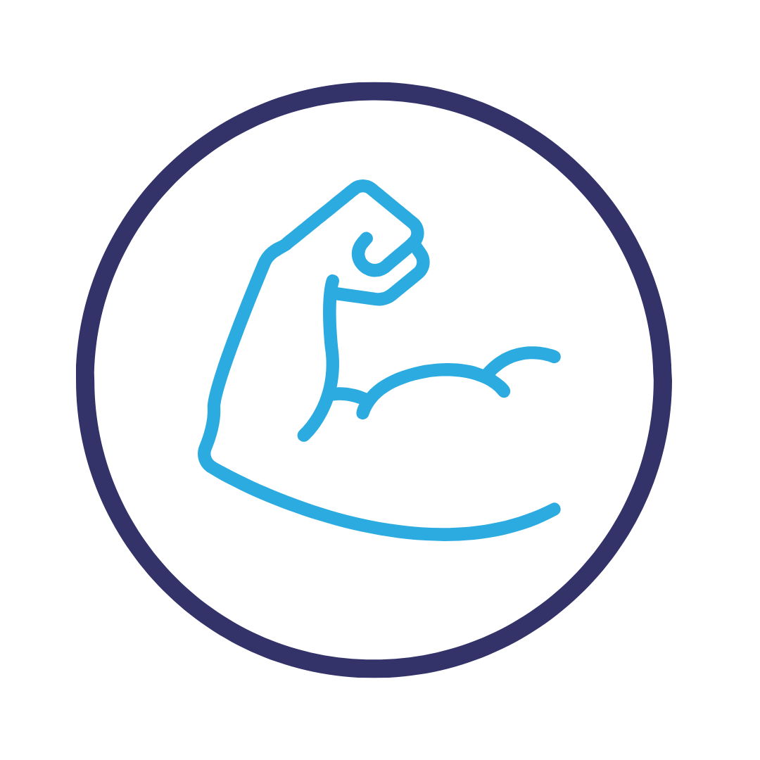 Bicep flexing icon within a circle