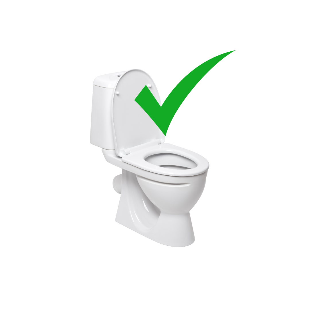 Image of a two piece toilet with a check mark to show it will work with the bidet