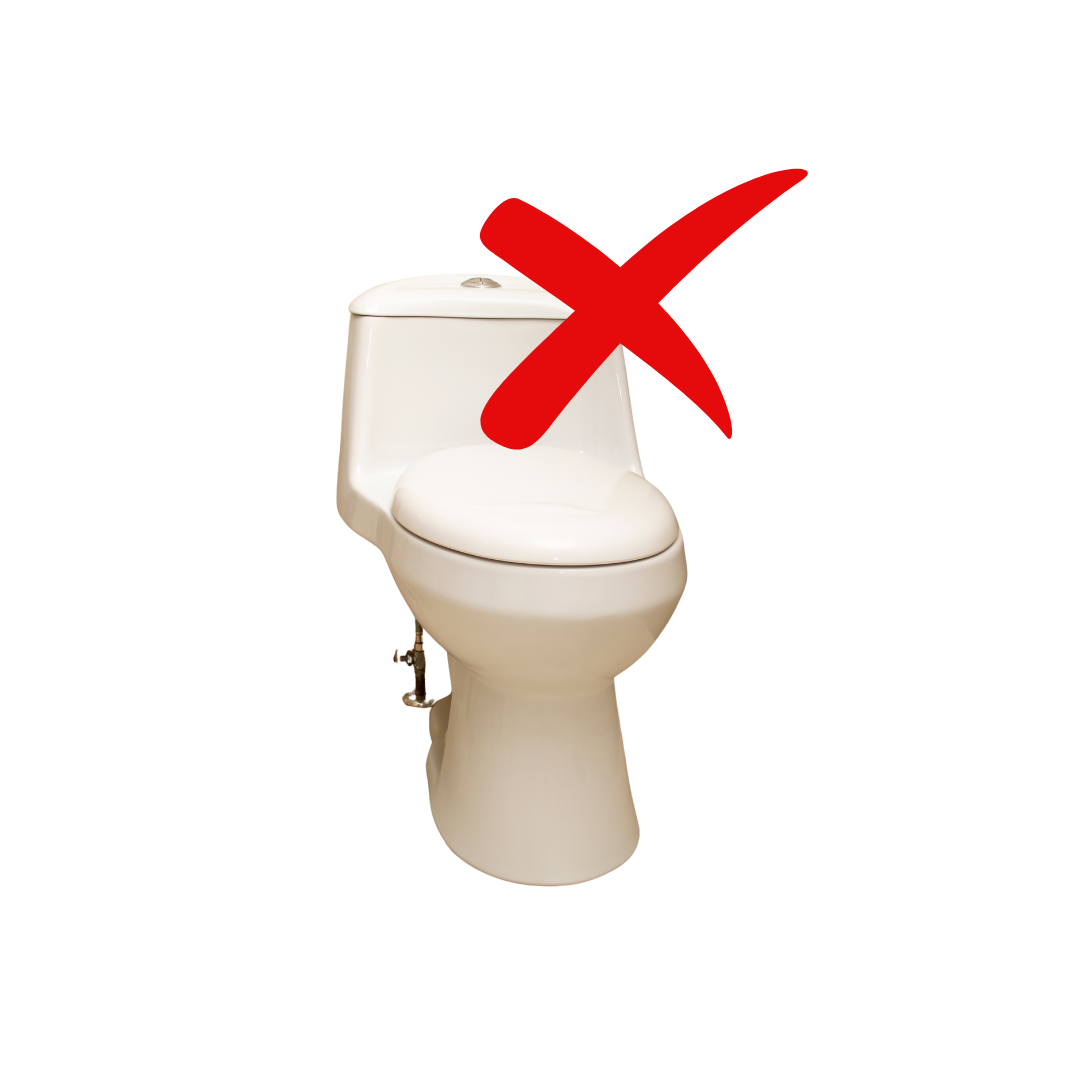 Image of one piece toilet with x over it to show it will not work with the bidet